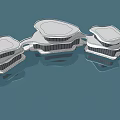 Modern Waterfront Architecture With Curved Roofs Glass Facades And Water Reflections