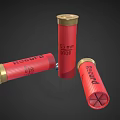 Three Red Federal Shotgun Shells with One Standing and Two Lying 3d model