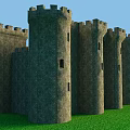 Ancient Medieval Castle Architecture With Stone Walls Tall Towers Green Grass And Blue Sky 3d model