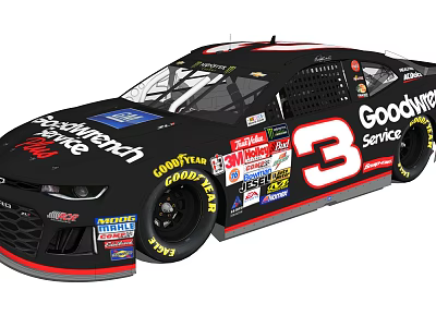 Black Racing Car With Number 3 Goodyear Service Ritchie Bros AXALTA Logos And Red Accents 3d model