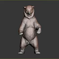 Standing Brown Bear 3D Model With Upright Posture On Gray Background 3d model