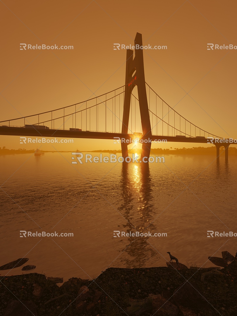 modern bridge bridge bridge river course 3d model