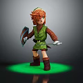 Elf Warrior Character With Green Outfit Brown Hair Shield Sword And Green Glow