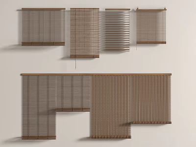 Stylish Window Curtains with Bamboo and Woven Designs for Modern Home Interior 3d model