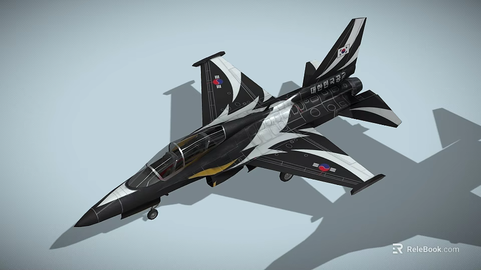 Black and White Fighter Jet With Serial Number 08803 And Emblems On Wings And Tail 3d model 
