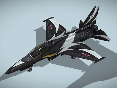 Black and White Fighter Jet With Serial Number 08803 And Emblems On Wings And Tail 3d model