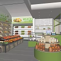 Fresh Fruits Display in Green Decor Fruit Store with Shelves and Counter