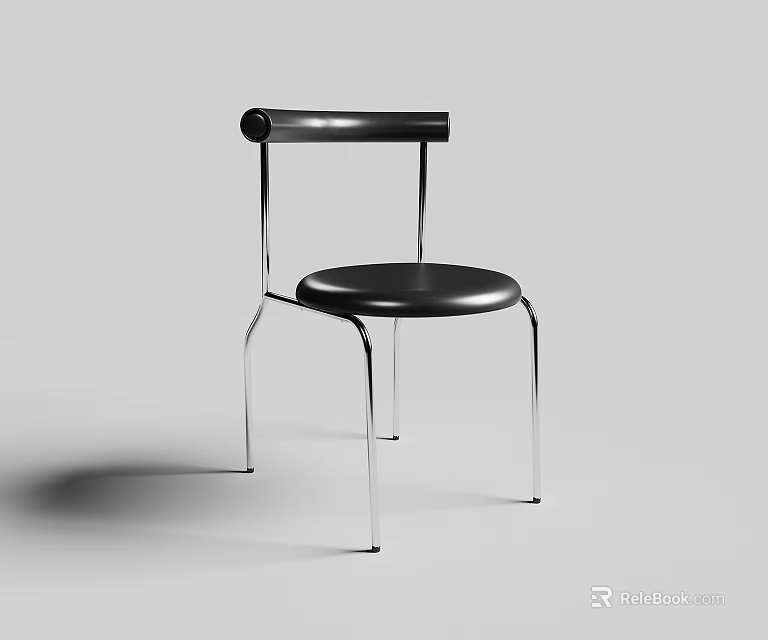 Modern Dining Chair With Sleek Metal Frame And Black Leather Seat 3d model 