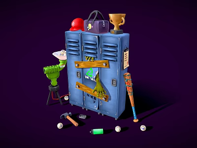 Modern Locker Lock In Locker Small Low Polygon 3d model