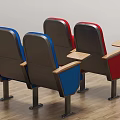 Red And Blue Theater Public Chairs With Wooden Armrests And Metal Legs