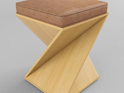 Z Shaped Wooden Sofa Stool With Brown Padded Seat And Modern Design 3d model