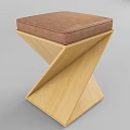 Z Shaped Wooden Sofa Stool With Brown Padded Seat And Modern Design