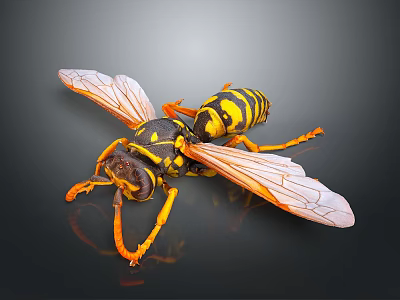 Closeup View Of Detailed Wasp Insect With Yellow Black Stripes Transparent Wings 3d model