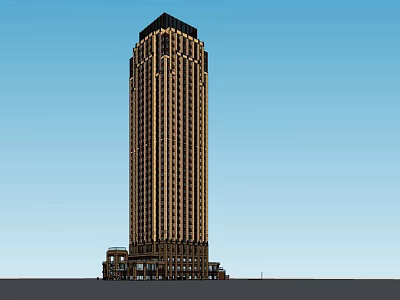 Modern High Rise Building With Glass Windows And Base Structure Against Blue Sky 3d model