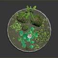 Natural Decorative Stone Basin With Green Lotus Leaves Pink Lotus Flower Stones And Green Plants