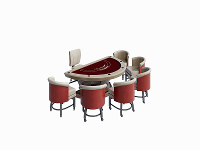 Red Round Table And Six Chairs Set With Red Backrest Seat Cushions And Silver Legs 3d model