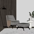 Gray Single Sofa With Ottoman Floor Lamp Wooden Striped Wall And White Side Table