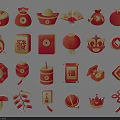 Chinese Traditional Red Festive Ornaments With Lanterns Fortune Bags Drum And Couplets