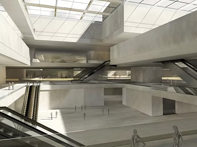 Modern School Building Atrium With Glass Skylight And Concrete Escalators 3d model