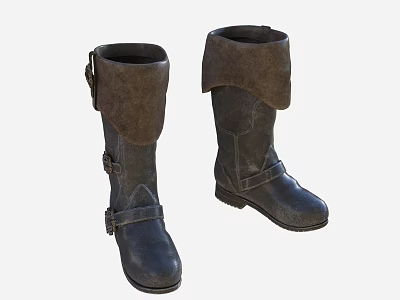 Warm Leather Boots With Brown Fur Trim And Adjustable Buckle Straps Design 3d model