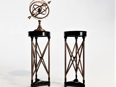 Stylish Round Side Table Design With Brass Cross Frame And Decorative Armillary Sphere 3d model