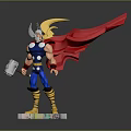 Thor's Mjolnir Hammer Weapon Featured In Toy Figure With Red Cape Blue Costume Glowing Base