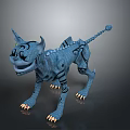 Blue Mythical Canine Creature With Black Patterns Horns Sharp Fangs And Claws 3D Fantasy Model