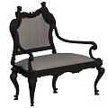 Classic Single Sofa With Ornate Black Carved Frame White Cushion And Decorative Armrests