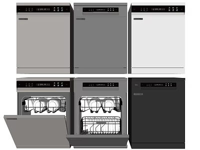 Modern Kitchen Appliances Dishwashers In Various Colors With Open Door And Interior Racks 3d model
