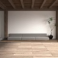 Cozy Hotel Public Lounge Area With Wooden Bookshelves Hanging Green Plants And Staircase
