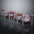Industrial Red And White Cylindrical Storage Tanks With Metal Frames And Pipes