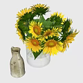 Floral Display Sunflowers in Transparent Vase with Ceramic Jug Decoration