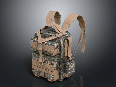 Camouflage Backpack With Adjustable Straps And Multiple Pockets For Daily Use 3d model