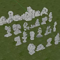 Various Unique Shaped White Stones Scattered On Green Grass With Trees