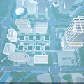 Aerial View Of Modern Office Buildings With Green Roofs And Surrounding Urban Greenery
