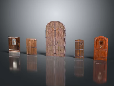 Various Wooden Entrance Doors With Carved Details And Different Panel Designs 3d model