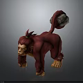 Red Fur Primate With Spiky Hair Green Eyes Orange Claws And Stone Tail