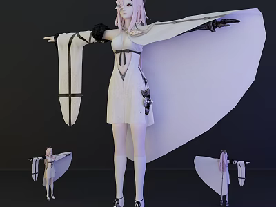 Game Movie Character Pink Haired Female White Dress Long Cape Black Accents Multiple Poses 3d model