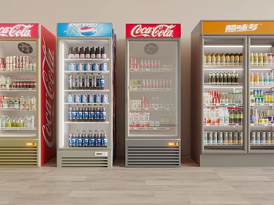 Commercial Beverage Display Refrigerators Stocked With Various Drinks For Retail Store 3d model