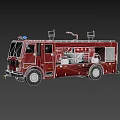 Highly Functional Red Fire Truck With Emergency Lights Ladder And Rescue Equipment
