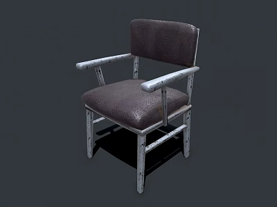 Comfortable Single Chair With Leather Seat And Metal Armrests Frame Design 3d model