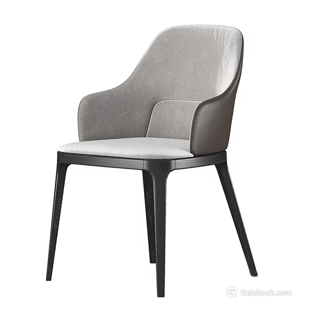 Modern Comfortable Lounge Chair With Gray Upholstery Armrest And Black Metal Legs 3d model 