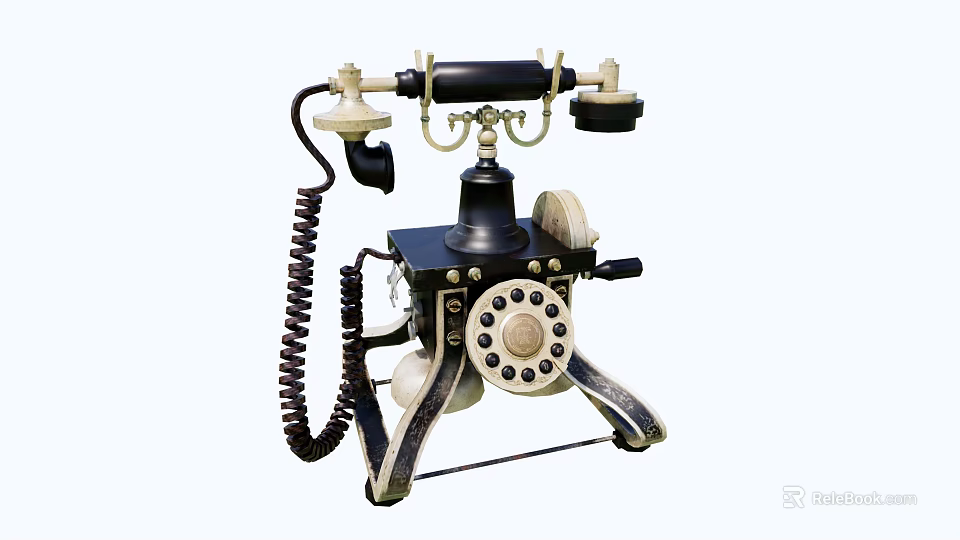 Vintage Rotary Dial Telephone Classic Communication Device With Coiled Cord And Metal Base 3d model 