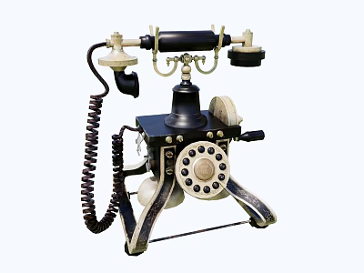 Vintage Rotary Dial Telephone Classic Communication Device With Coiled Cord And Metal Base 3d model