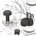Elegant Modern Decorative Ornament Set With Black Vase Glassware And Decorative Branches