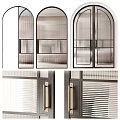 Modern Arched Sliding Doors with Ribbed Glass and Metal Frame for Bathroom Interior