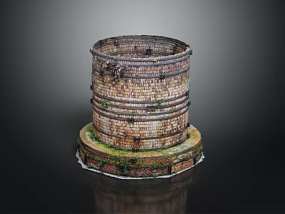 Vintage Circular Brick Water Tower Model With Mossy Base And Textured Surface 3d model