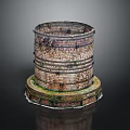 Vintage Circular Brick Water Tower Model With Mossy Base And Textured Surface 3d model