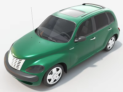 Green Compact Car With Sunroof Unique Grille And Silver Wheels 3d model