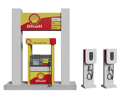 Shell Industrial Fuel And EV Charging Equipment With Dispensers And Charging Stations 3d model